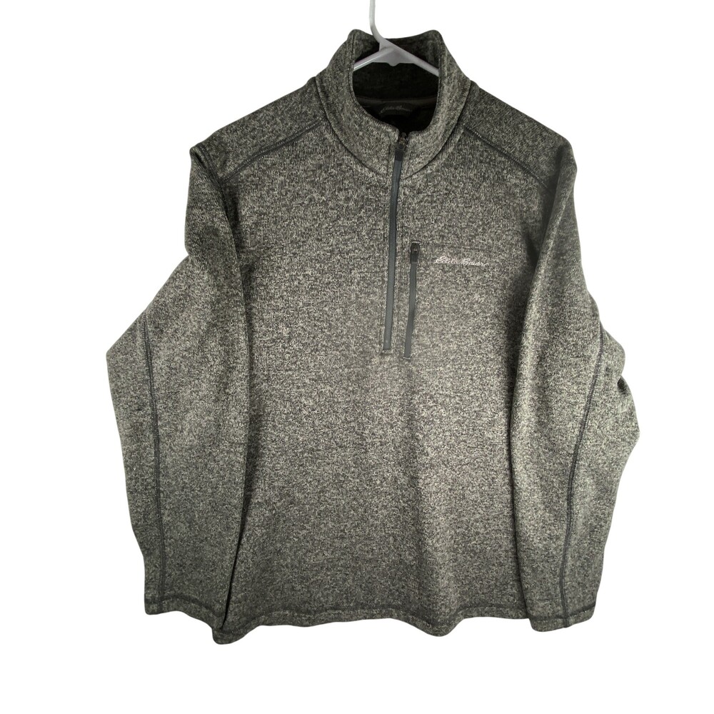 Eddie Bauer Sweater Mens Large Gray Fleece Quarter Zip Mock Neck Pullover Pocket
